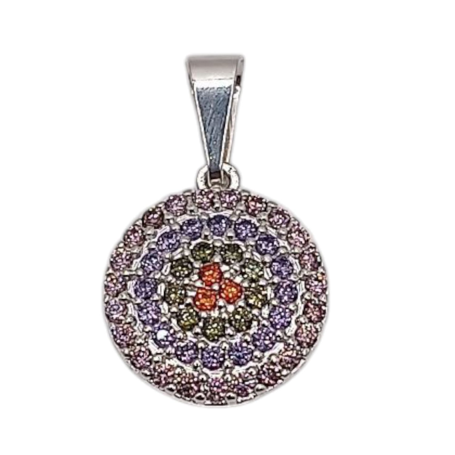 DIJE CIRCULO 2.5 CM  CZ MULTICOLOR PLATA .925