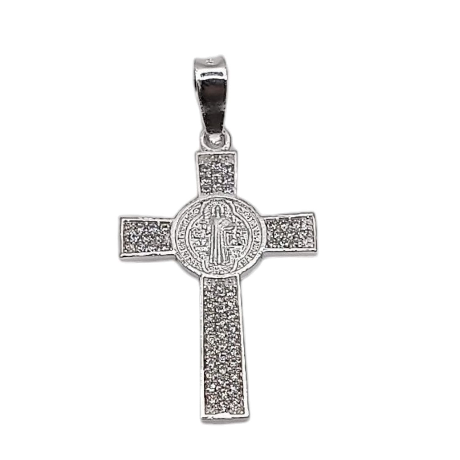 DIJE CRUZ SAN BENITO CON CZ 3.5 CM PLATA .925
