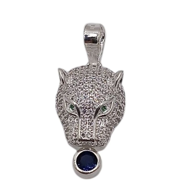 DIJE PUMA CON CZ AZUL MARINO 3 CM LARGO TOTAL PLATA .925