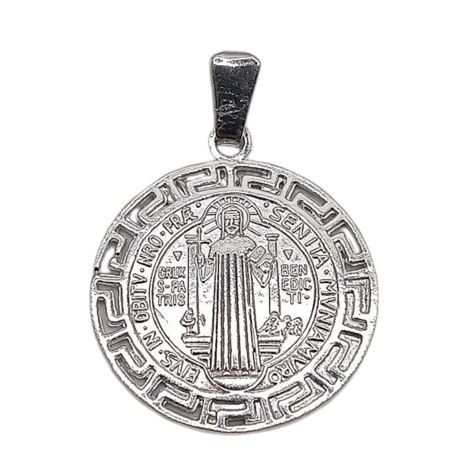 MEDALLA SAN BENITO CONTORNO ROMANO 1.5&quot; PLATA .925