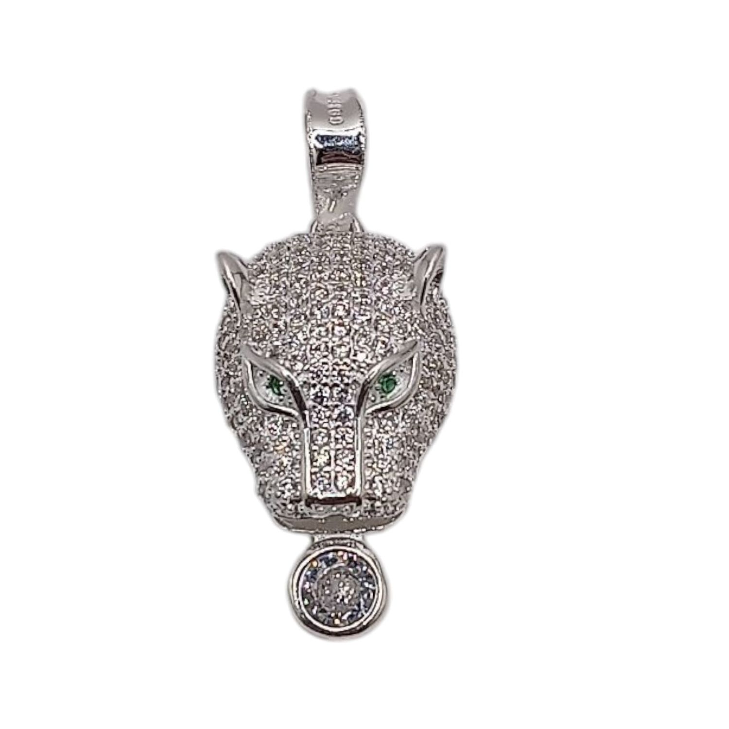 DIJE PUMA CON CZ BLANCA 3 CM LARGO TOTAL PLATA .925