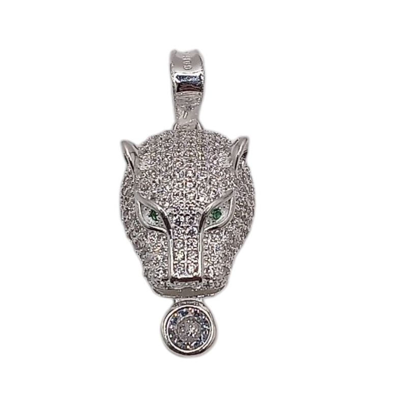 DIJE PUMA CON CZ BLANCA 3 CM LARGO TOTAL PLATA .925