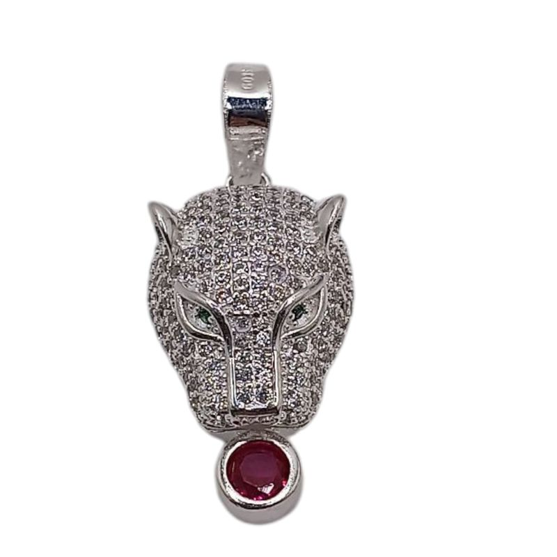 DIJE PUMA CON CZ VERDE 3 CM LARGO TOTAL PLATA .925