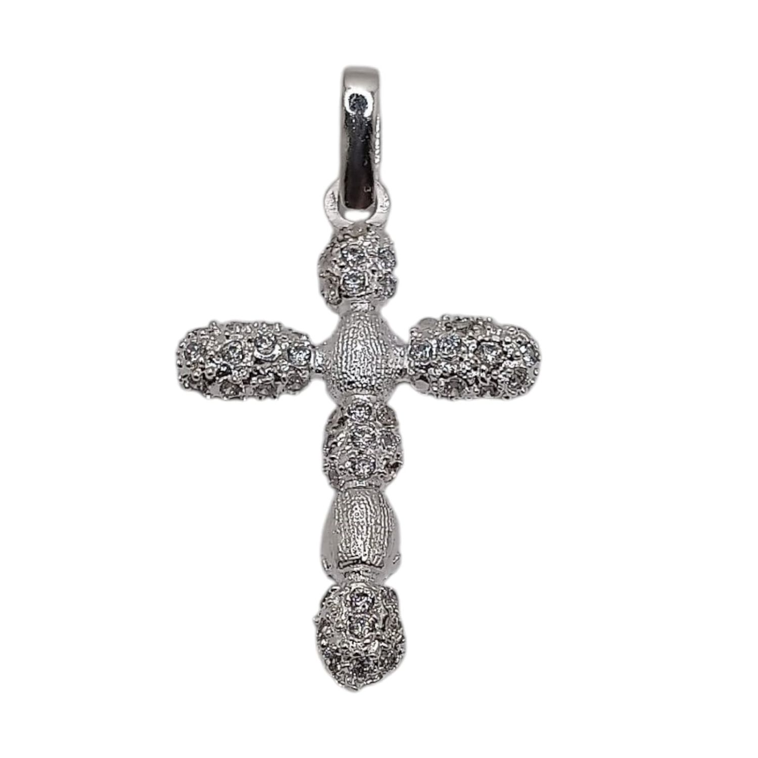 DIJE CRUZ CON MINI CZ  4 CM CON ASA PLATA .925