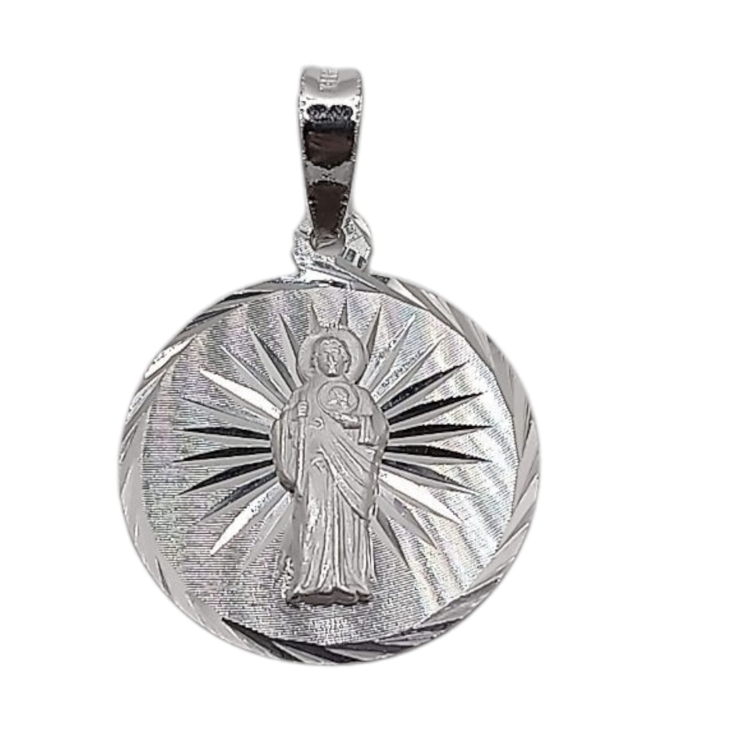 DIJE MEDALLA REDONDA SAN JUDAS T 3 CM LARGO TOTAL PLATA .925