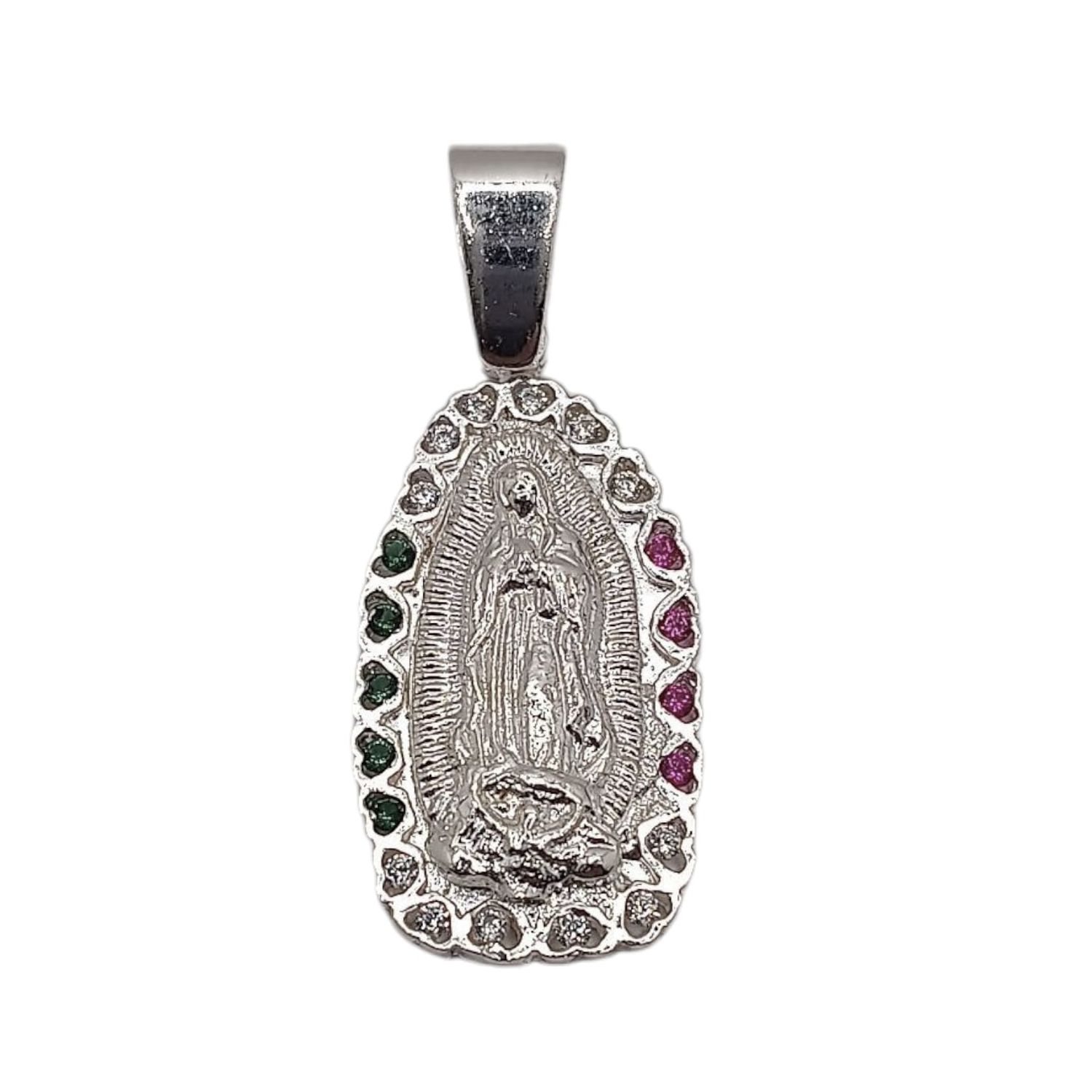DIJE VIRGEN DE GUADALUPE CON CZ TRICOLOR  3.5 CM PLATA .925