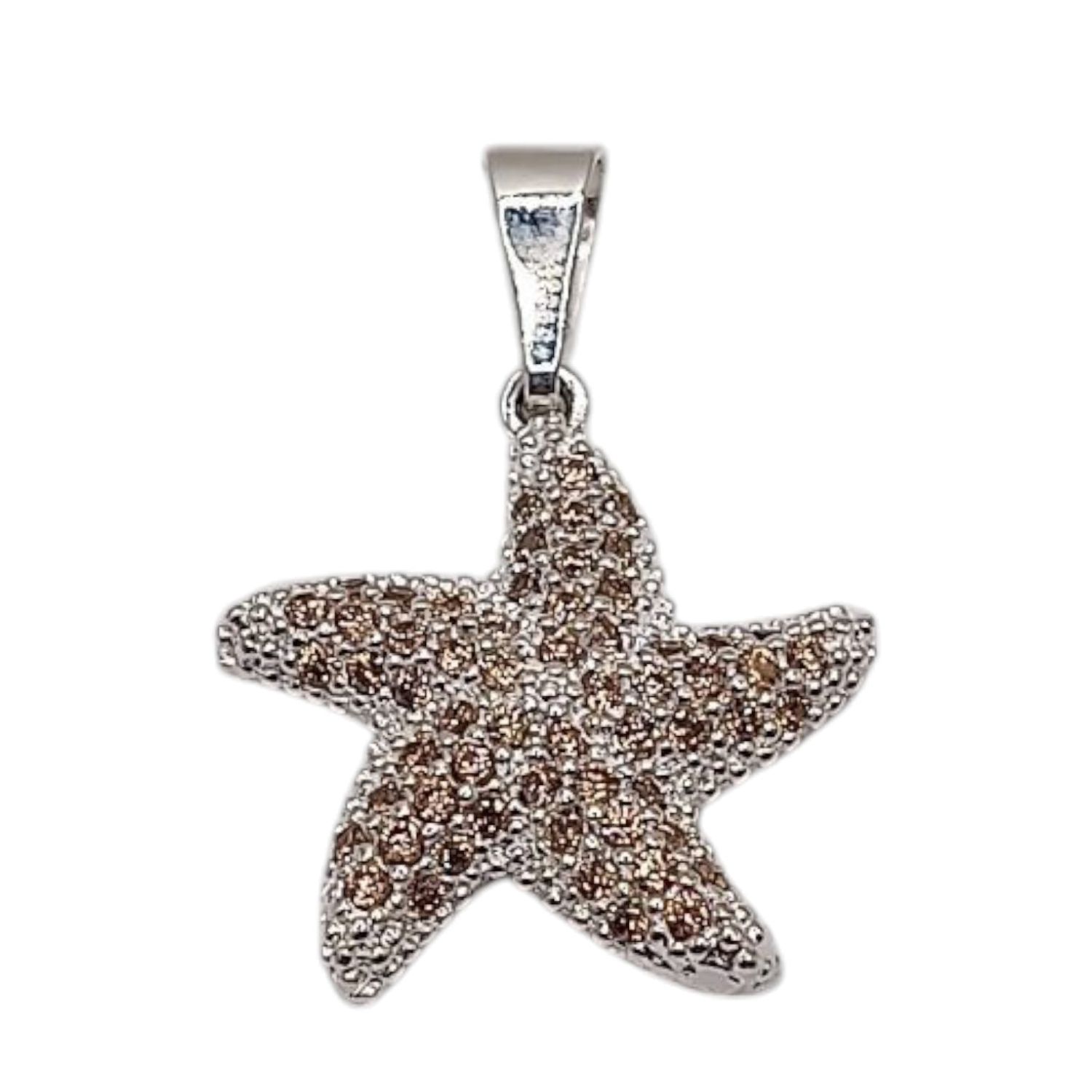 DIJE  ESTRELLA DE MAR 2 CM  CZ AMBAR PLATA .925