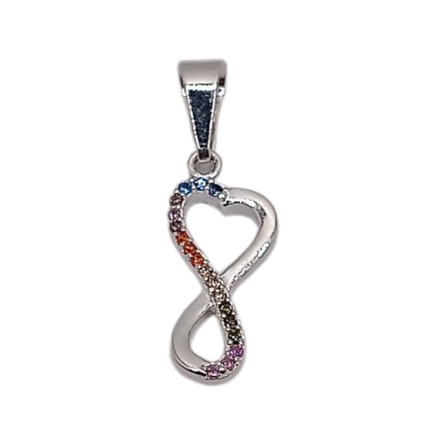 DIJE  CORAZON INFINITO CZ MULTICOLOR 2.7 CM LARGO TOTAL PLATA .925