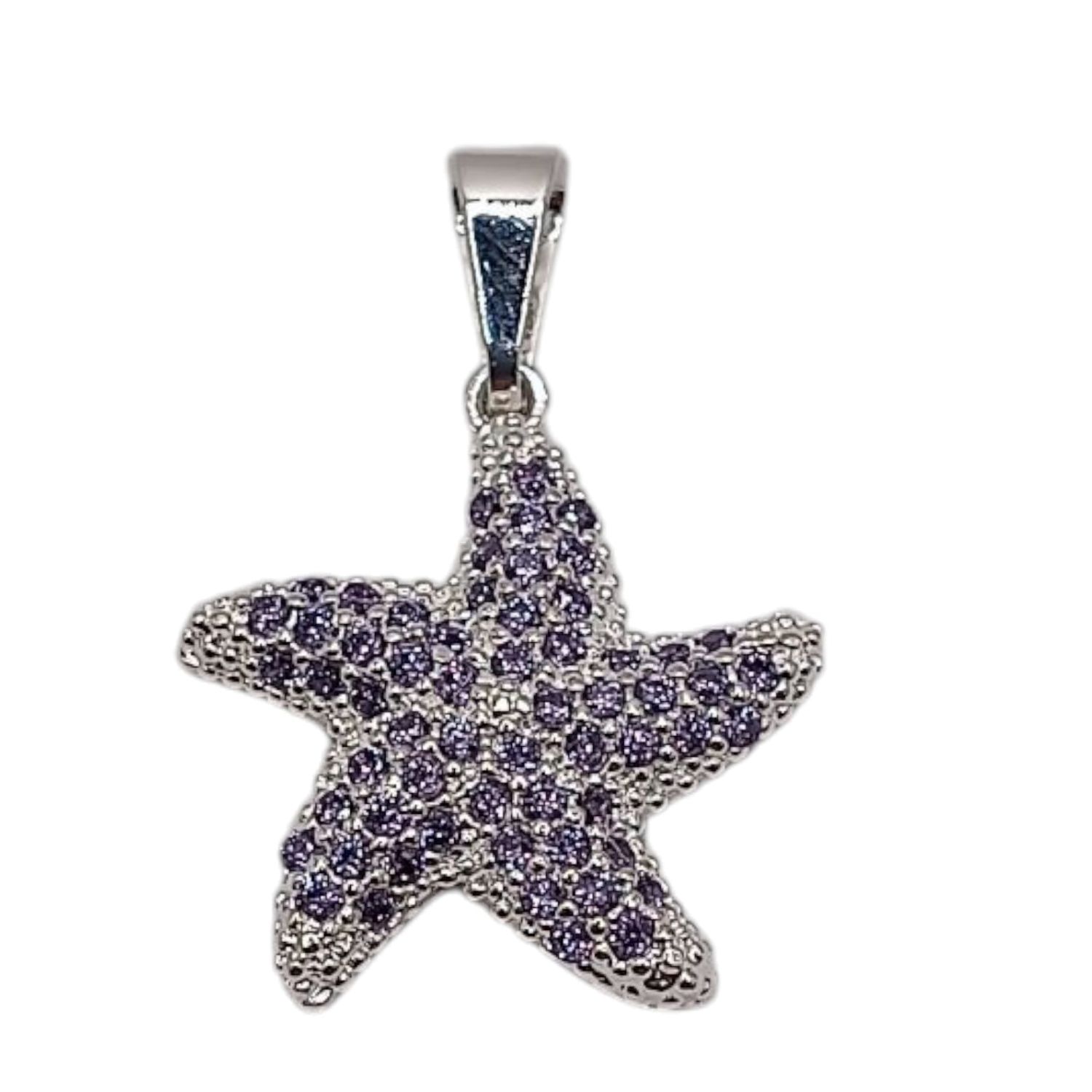 DIJE  ESTRELLA DE MAR 2 CM  CZ LILA PLATA .925