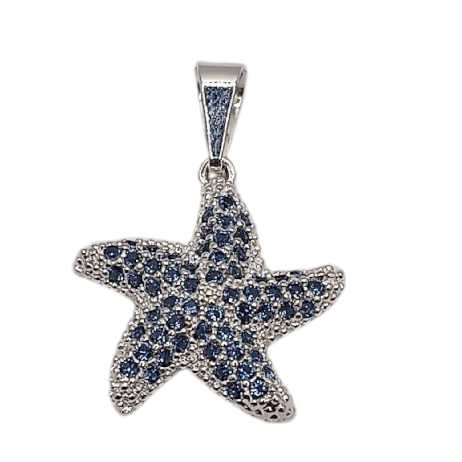 DIJE  ESTRELLA DE MAR 2 CM CZ AZUL PLATA .925