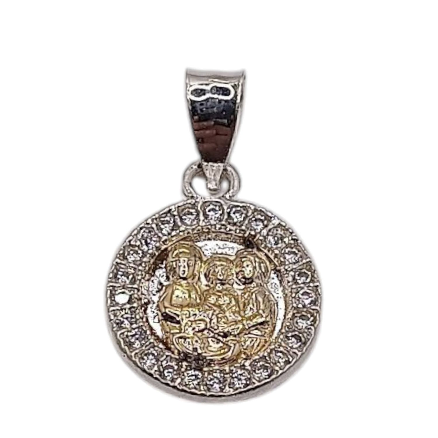 DIJE SAGRADA FAMILIA BICOLOR CON MINI CZ 1.5 CM  PLATA .925