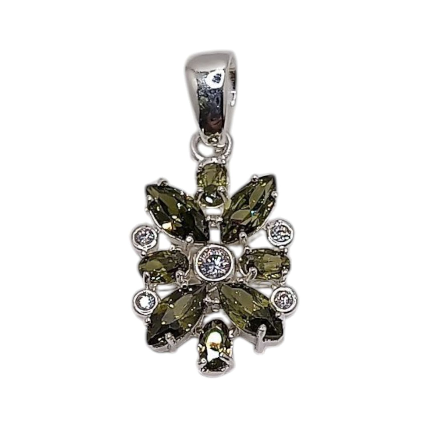 DIJE CON CZ VERDE OLIVO  3.4 CM CON ASA PLATA .925