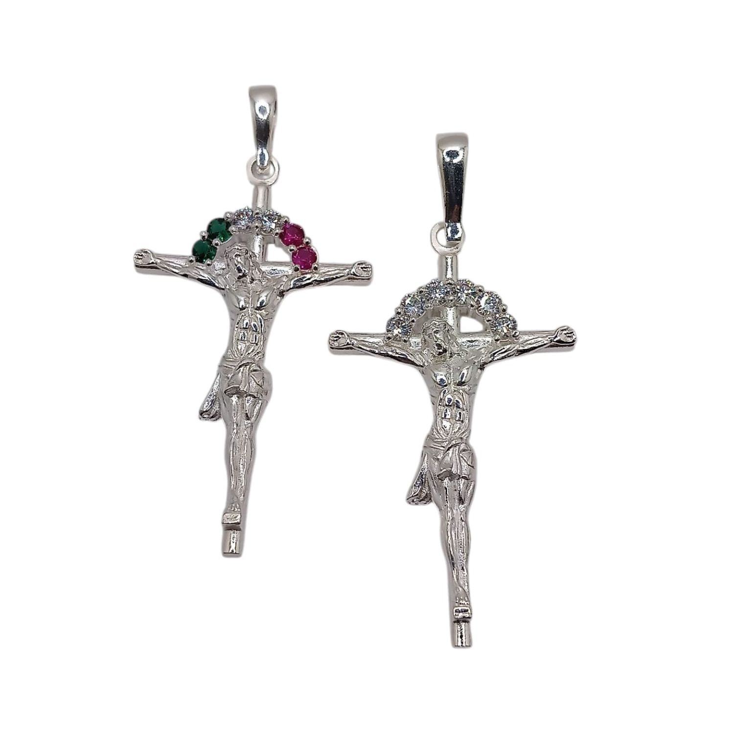 DIJE CRUCIFIJO  CON CZ, 6.5 CM CON ASA  PLATA .925