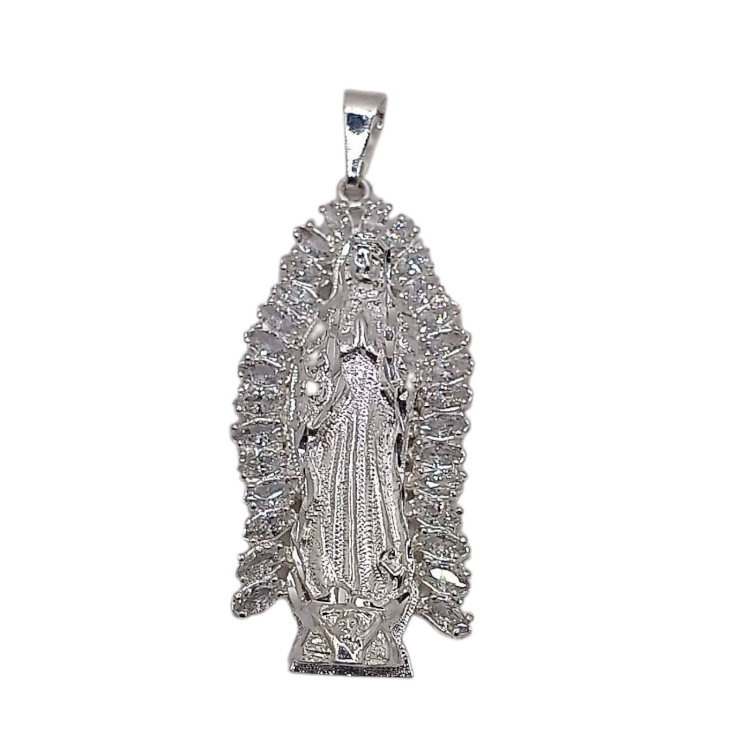DIJE VIRGEN DE  GPE CON CZ  4 CM LARGO TOTAL  PLATA .925
