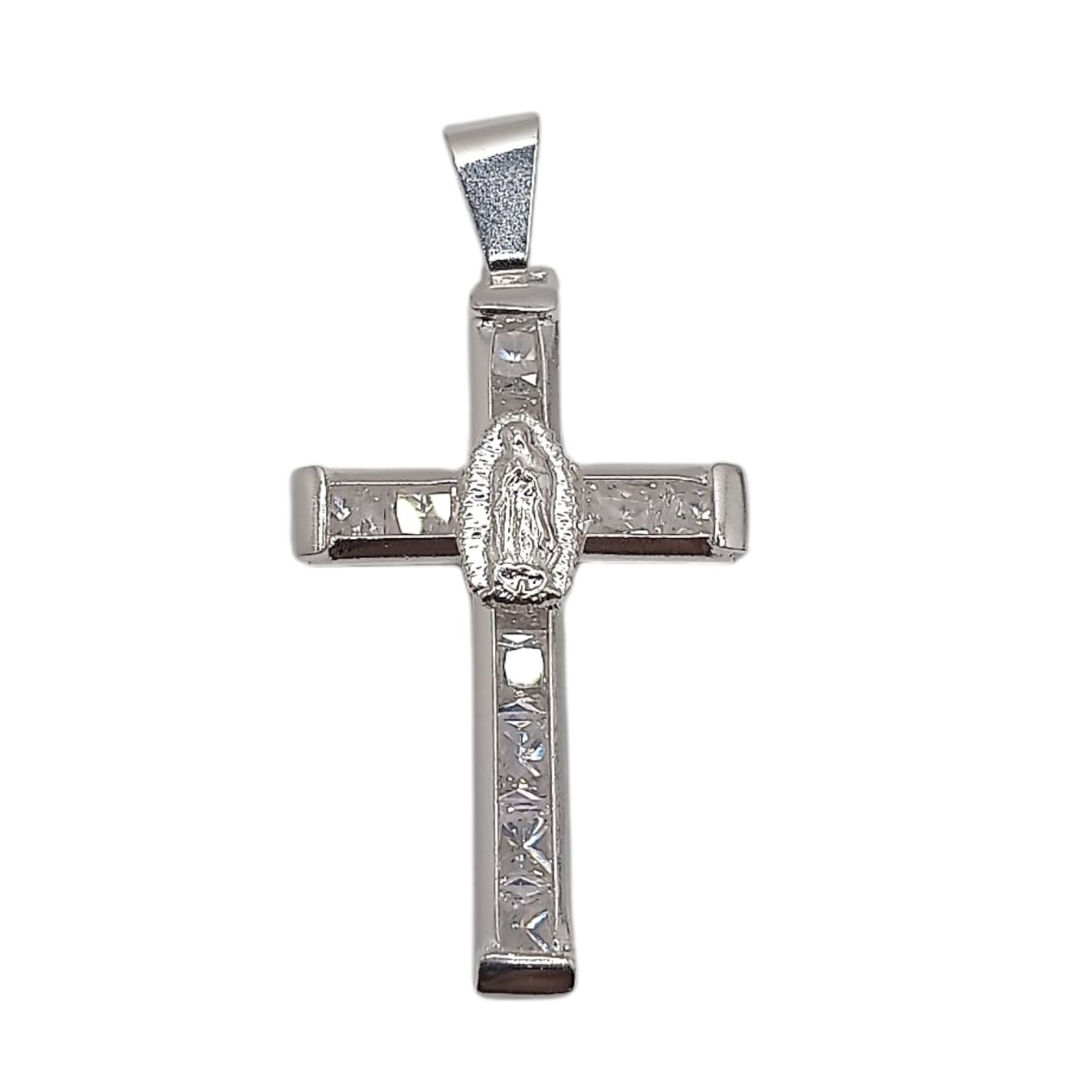 DIJE CRUZ CON VIRGEN AL CENTRO 3.5 CM PLATA .925
