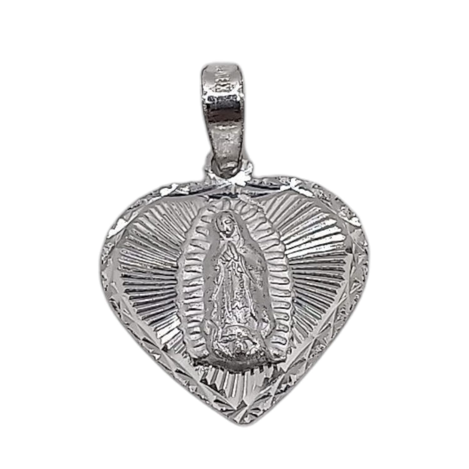 MEDALLA CORAZON DIAMANTADO CON V DE GPE 2 CM PLATA .925