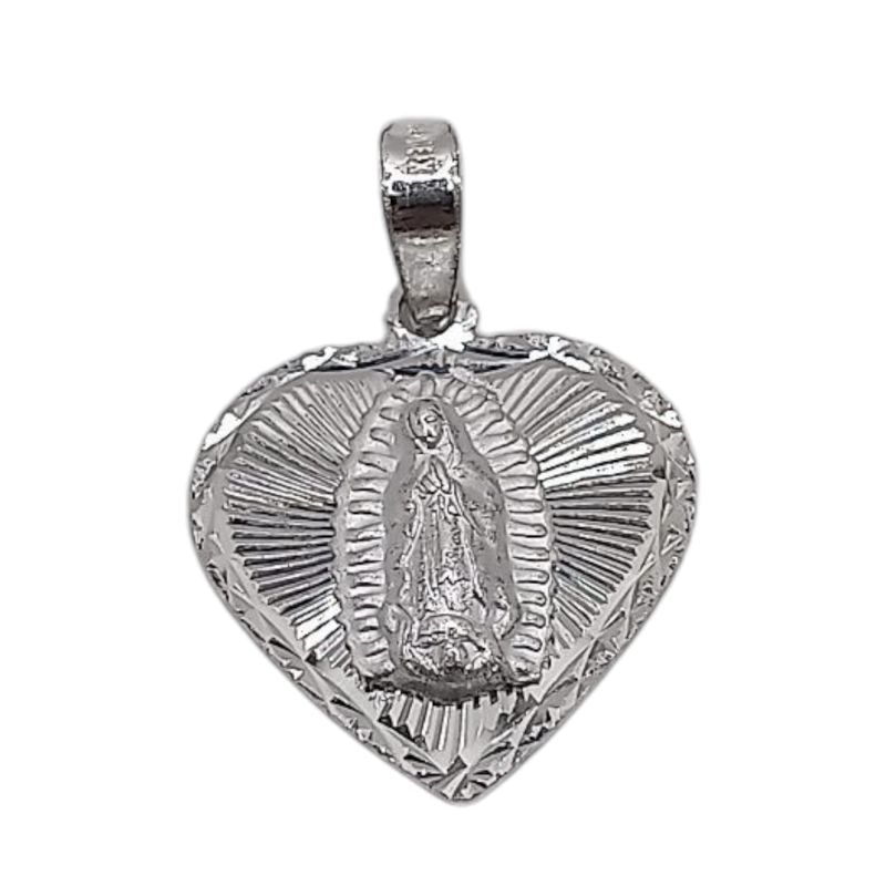 MEDALLA CORAZON DIAMANTADO CON V DE GPE 2 CM PLATA .925