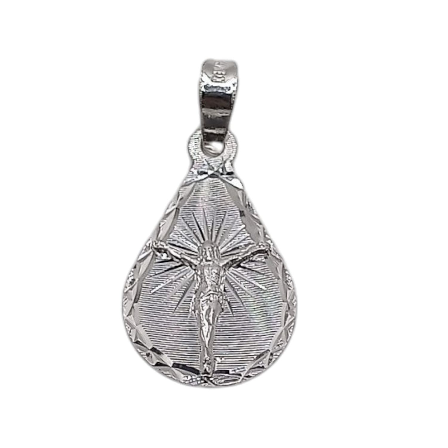MEDALLA GOTA DIAMANTADA CON CRISTO 2 CM PLATA .925