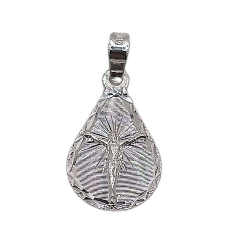 MEDALLA GOTA DIAMANTADA CON CRISTO 2 CM PLATA .925