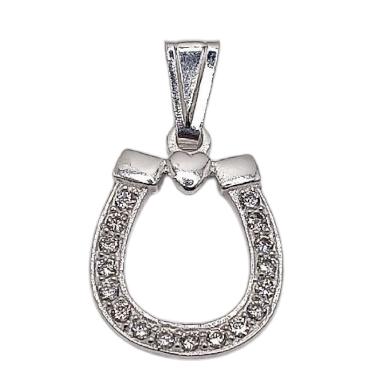 DIJE DE HERRADURA Y CORAZON CON CZ  2 CM LARGO TOTAL PLATA .925