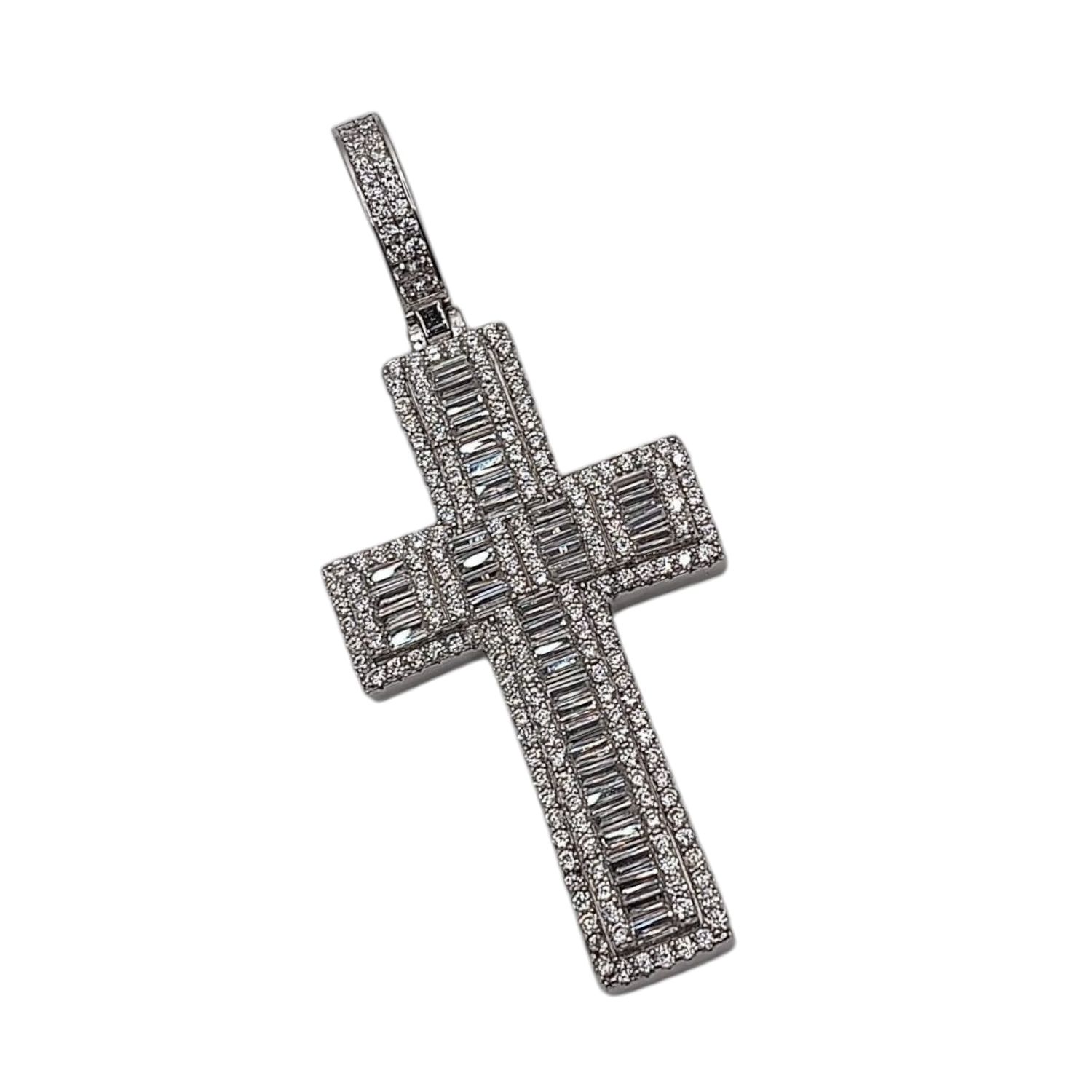 DIJE CRUZ SUPER FANCY CON BAGUETT 5.8 CM PLATA .925