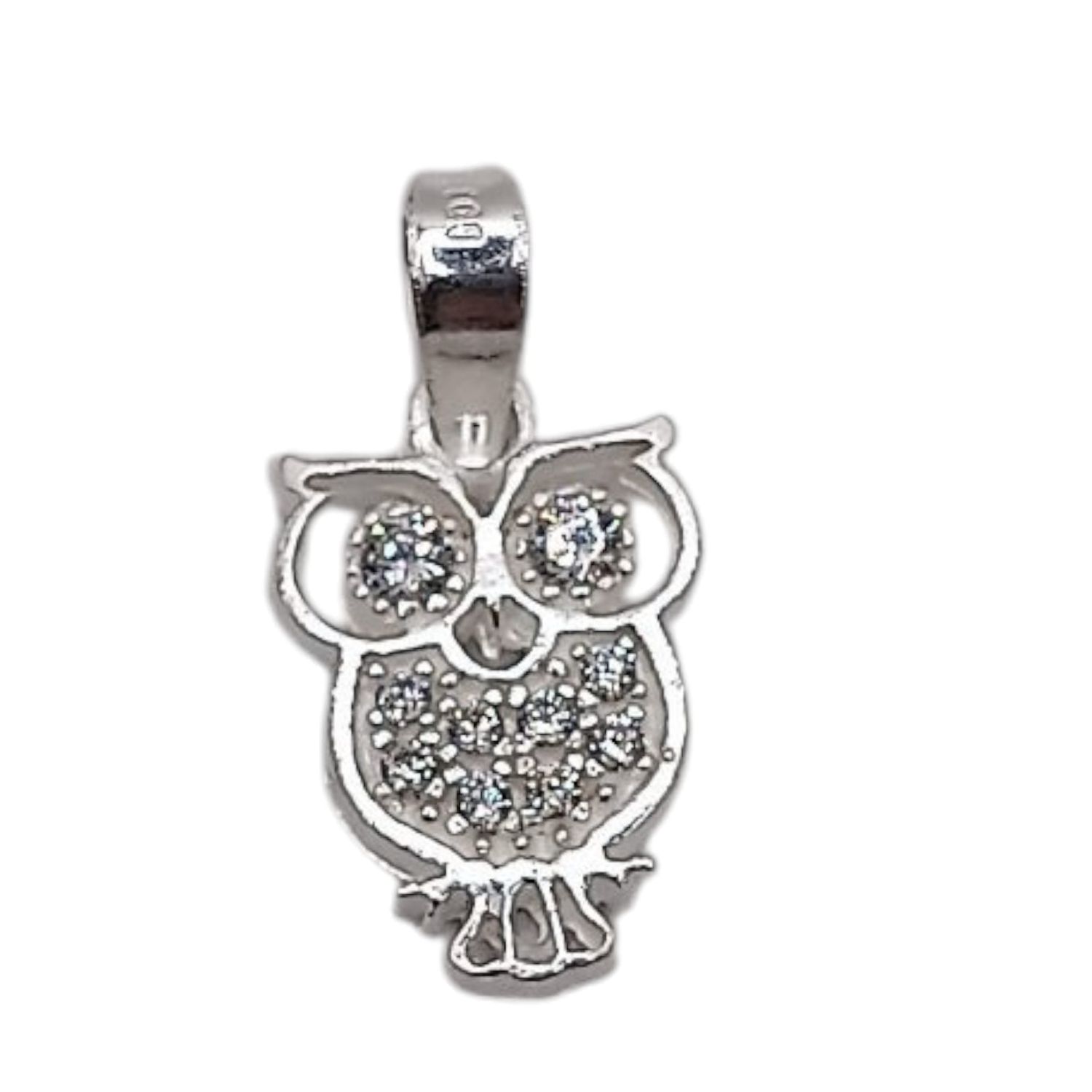 DIJE TECOLOTE CON MINI CZ 1.6 CM LARGO TOTAL PLATA .925