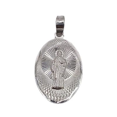 MEDALLA  OVALADA DIAMANTADA SAN JUDAS T 2.5 CM PLATA .925