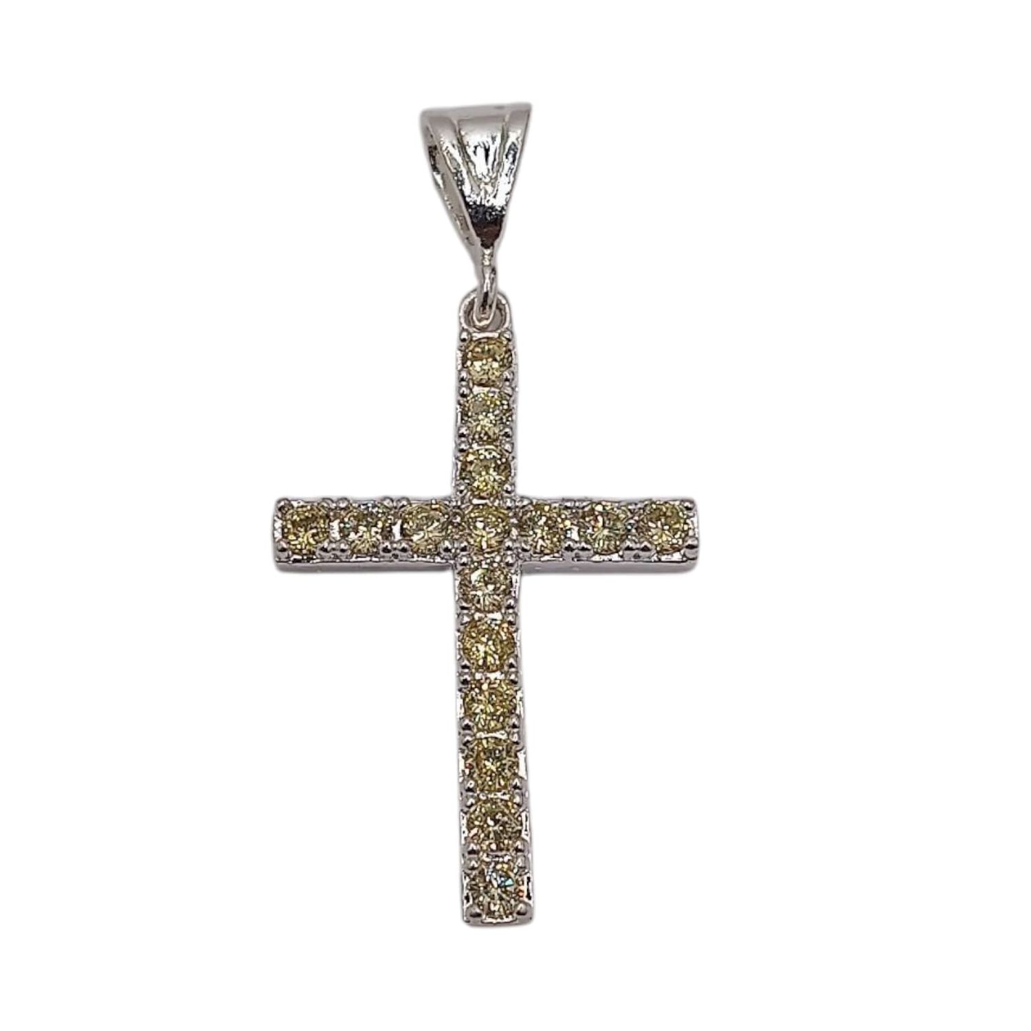 DIJE CRUZ 3.5 CM  CZ AMARILLAS PLATA .925