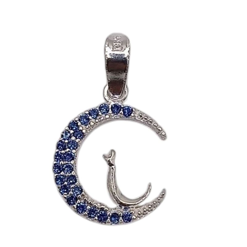 DIJE LUNA CZ AZUL NAVY  1.5 CM PLATA .925