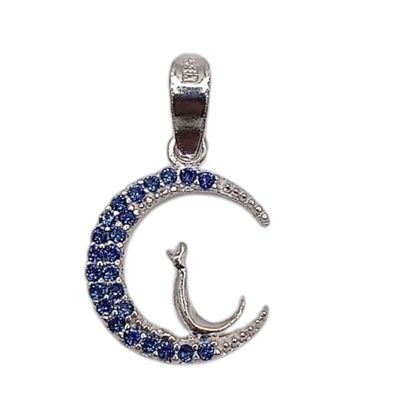 DIJE LUNA CZ AZUL NAVY  1.5 CM PLATA .925