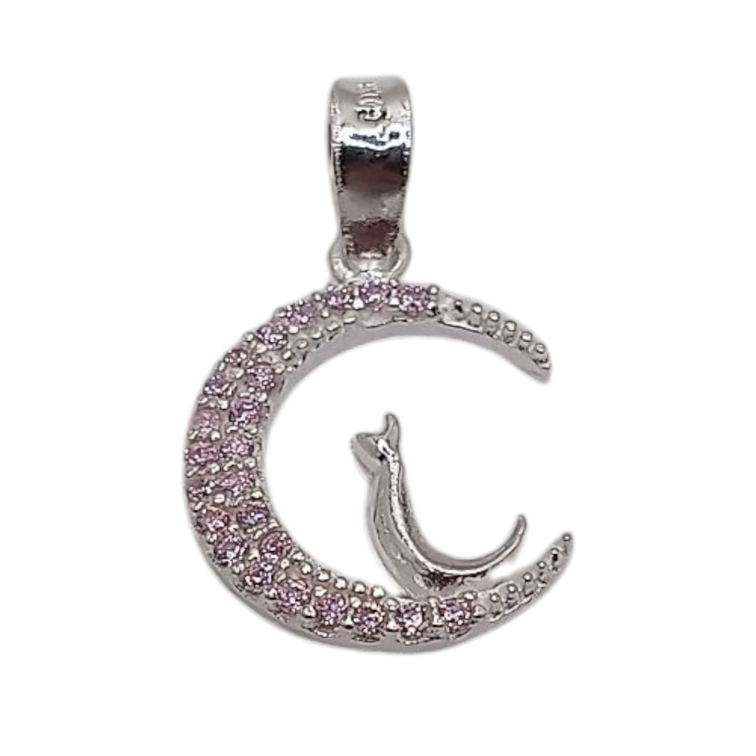 DIJE LUNA CZ ROSA 1.5 CM PLATA .925