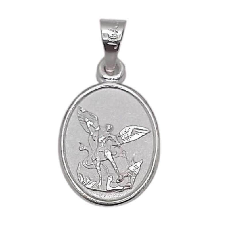 MEDALLA SAN MIGUEL ARCANGEL OVALADA 2 CM PLATA .925