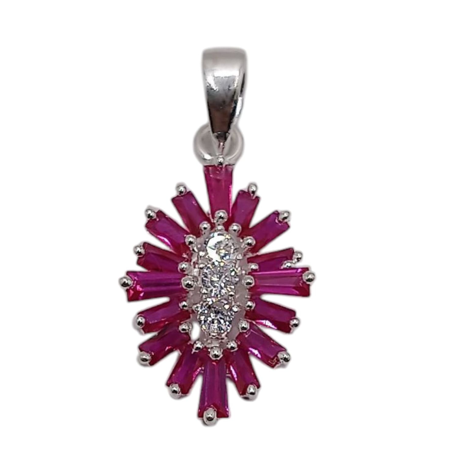 DIJE BAGUET CON CZ FUCSIA 3 CM PLATA .925