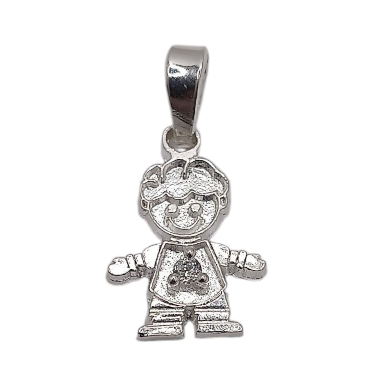 DIJE NIÑO CON CZ 2.3 CM CON ASA  LARGO TOTAL  PLATA .925