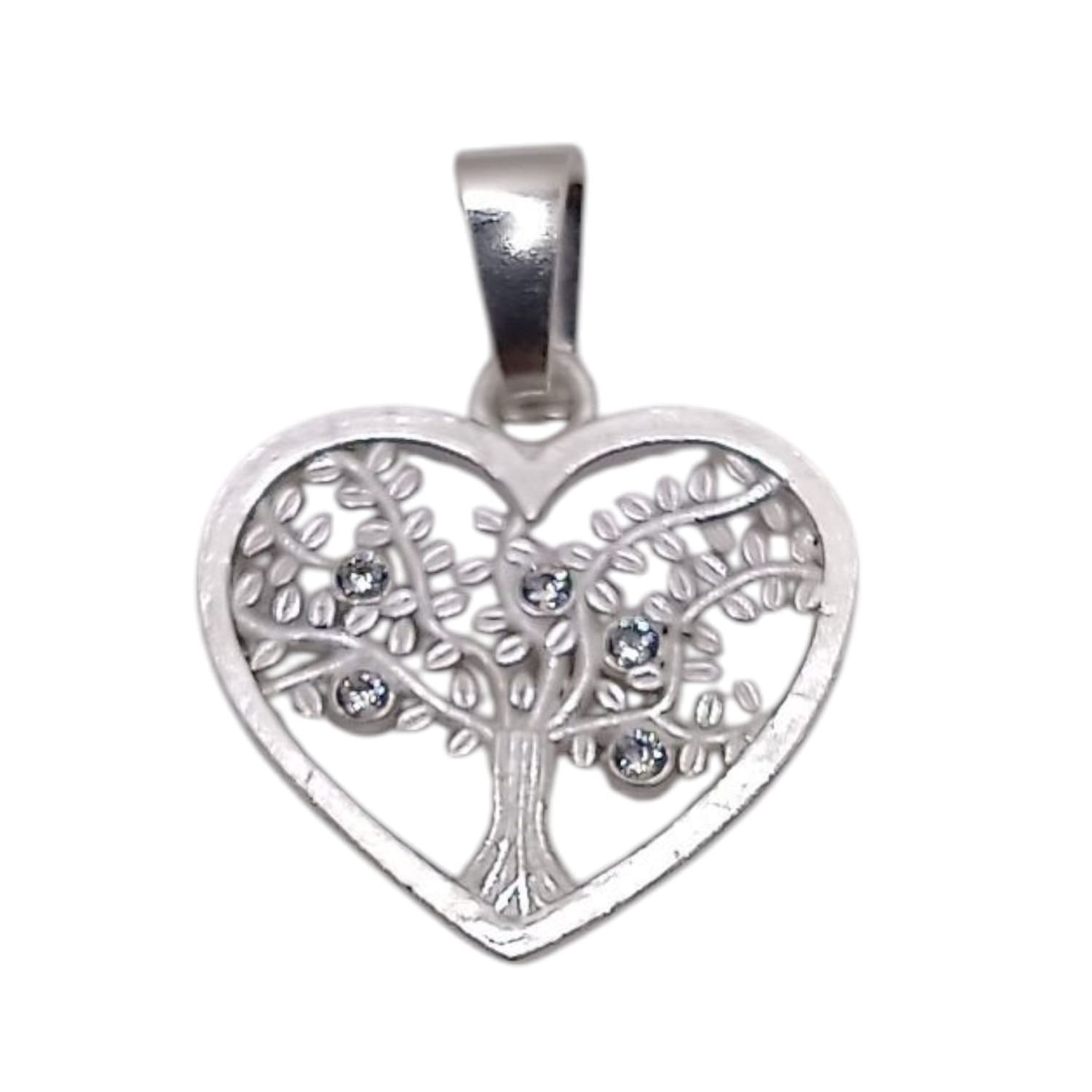 DIJE  CORAZON ARBOL DE LA VIDA CON CZ,  2.4 CM  PLATA .925