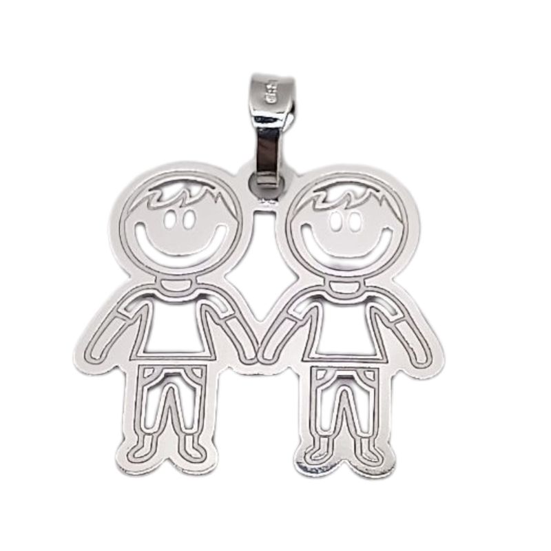 DIJE LASER 2 NIÑOS  3 CM PLATA .925
