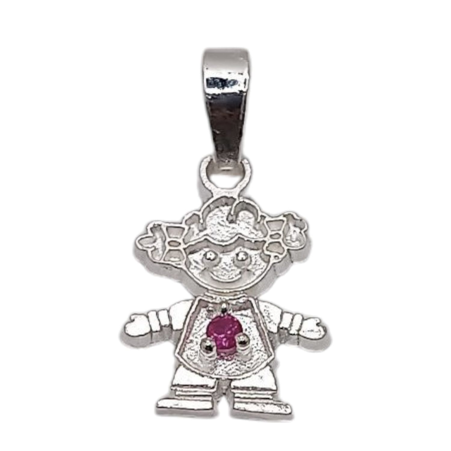 DIJE NIÑA CZ FUCSIA . 1.8 CM PLATA .925