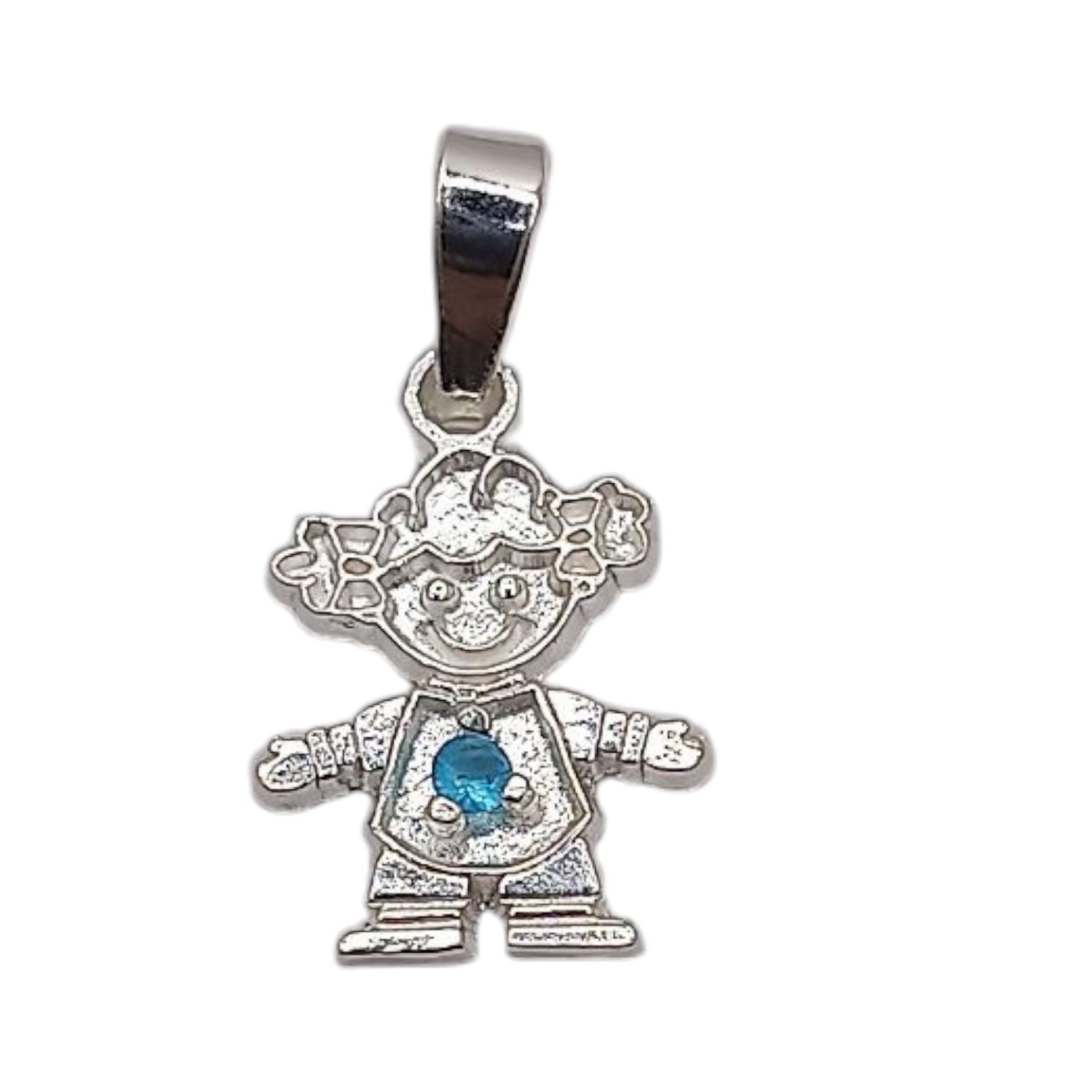 DIJE NIÑA CZ AZUL &quot; MARZO&quot; 1.8 CM PLATA .925