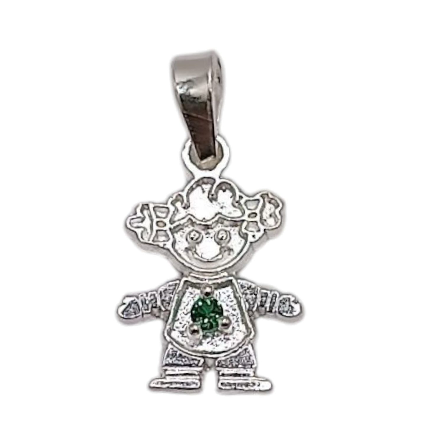 DIJE NIÑA CZ VERDE &quot;MAYO&quot; 1.8 CM   PLATA .925
