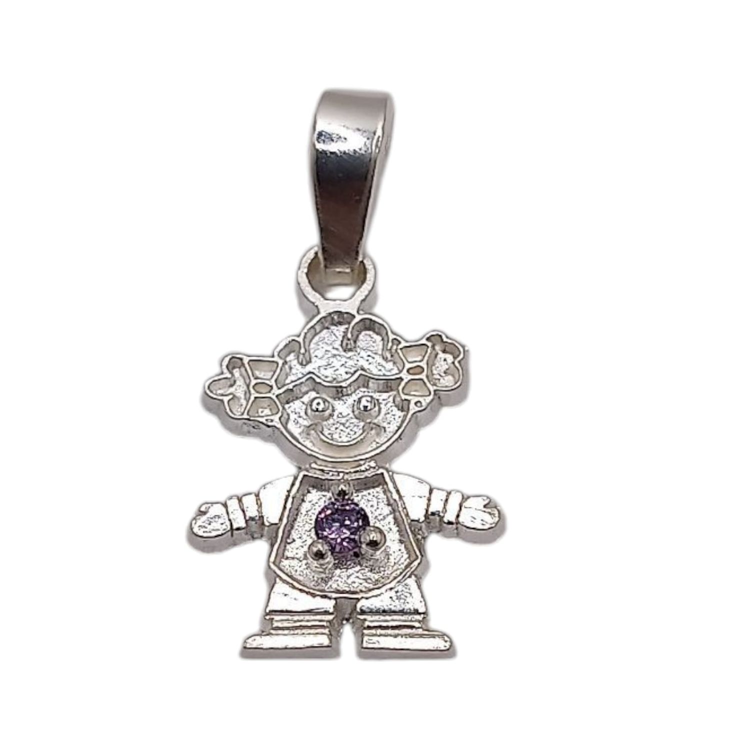 DIJE NIÑA CZ MORADA &quot; JUNIO&quot; 1.8 CM PLATA .925