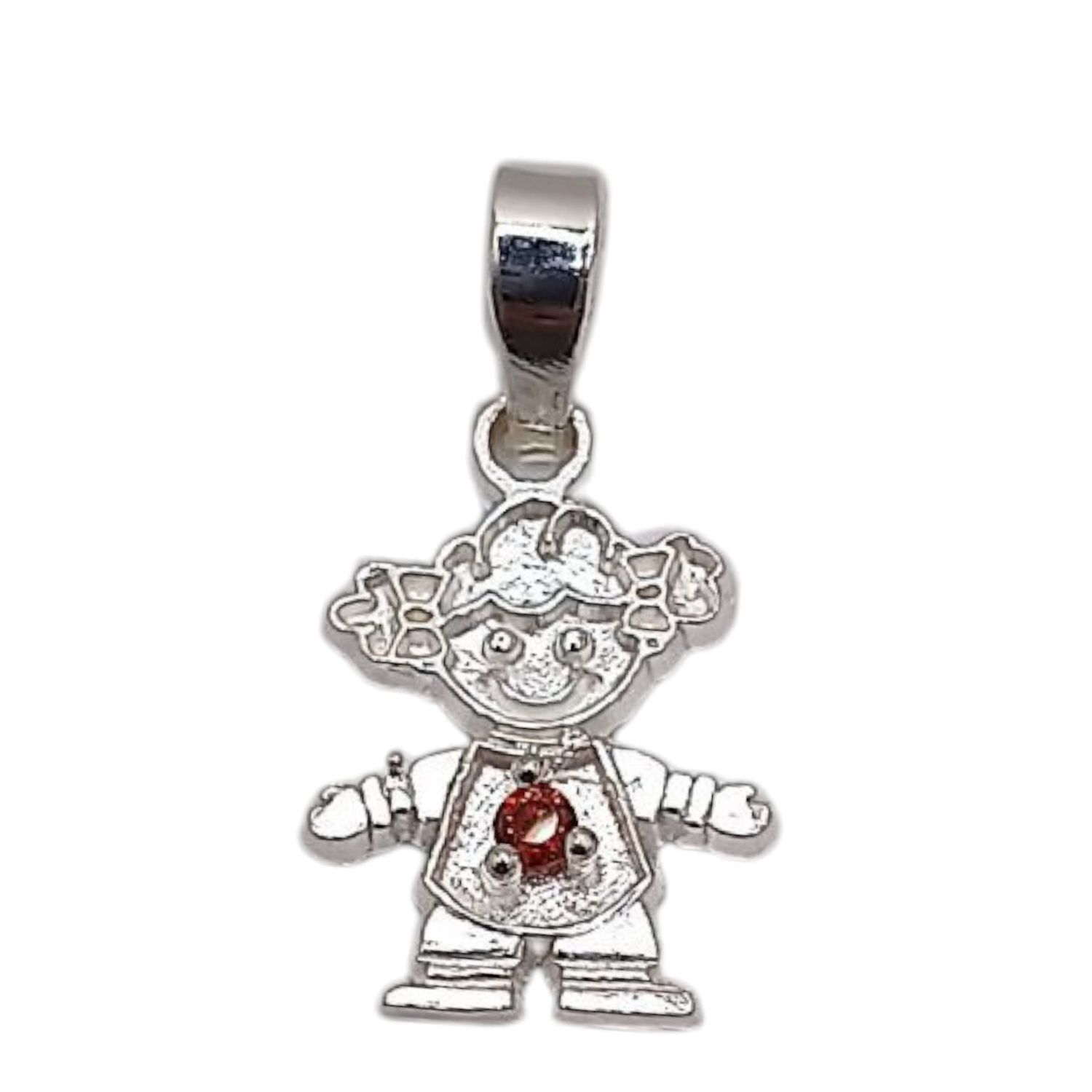 DIJE NIÑA CZ ROJA &quot; JULIO &quot; 1.8 CM PLATA .925