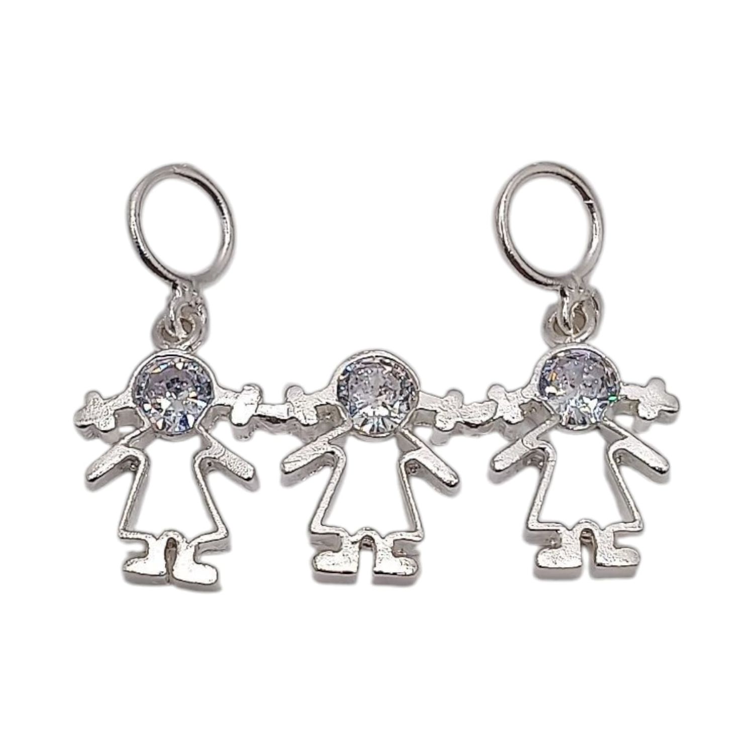 DIJE 3 NIÑAS CZ BCA , 2 CM  PLATA .925