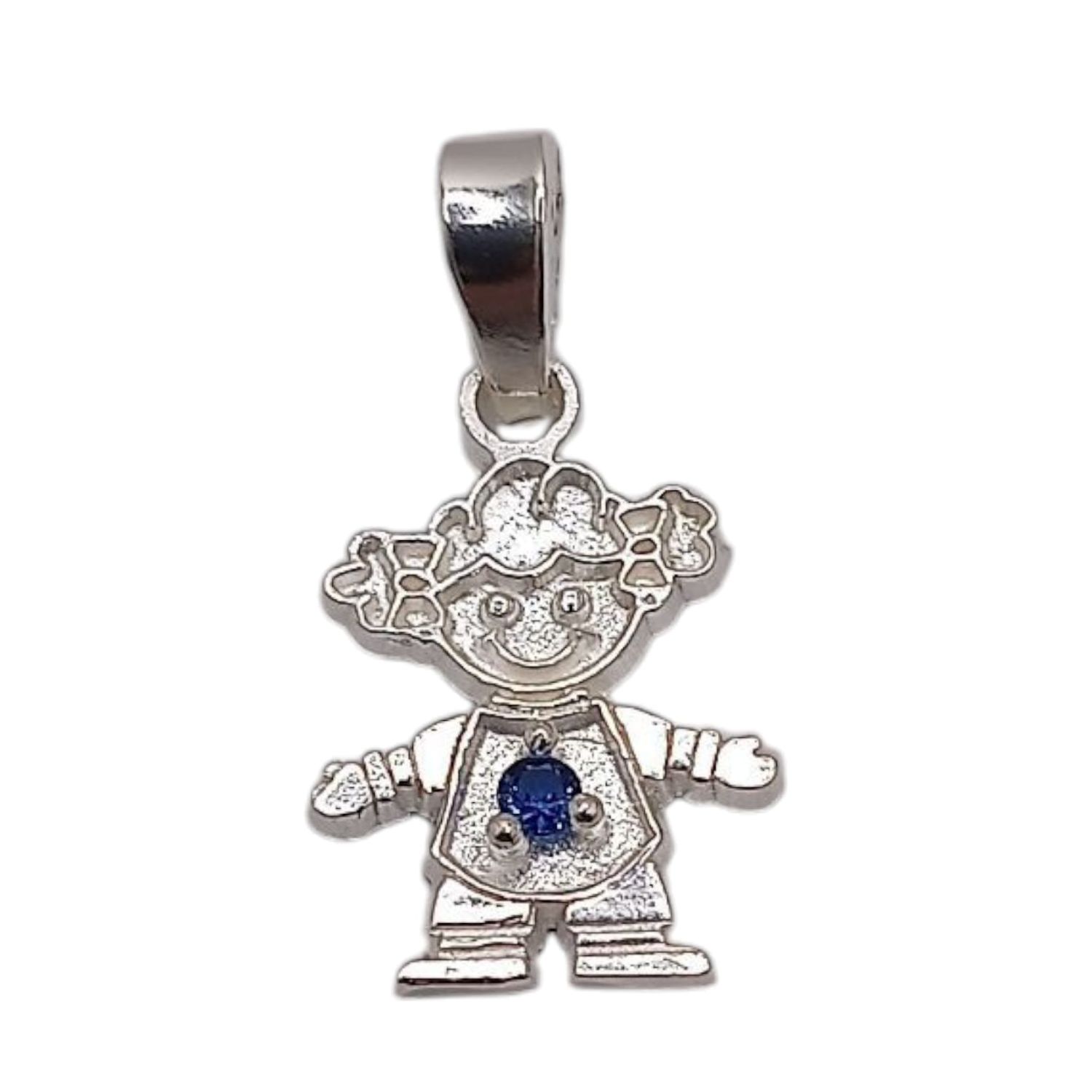 DIJE NIÑA CZ AZUL MARINO &quot;SEPTIEMBRE&quot; 1.8 CM PLATA .925