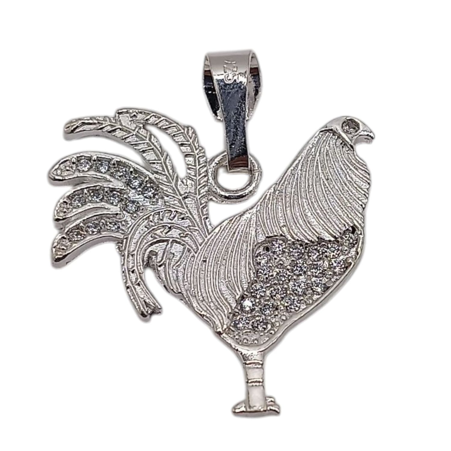 DIJE GALLO 2.5 CM  DIAMANTADO CON CZ PLATA .925
