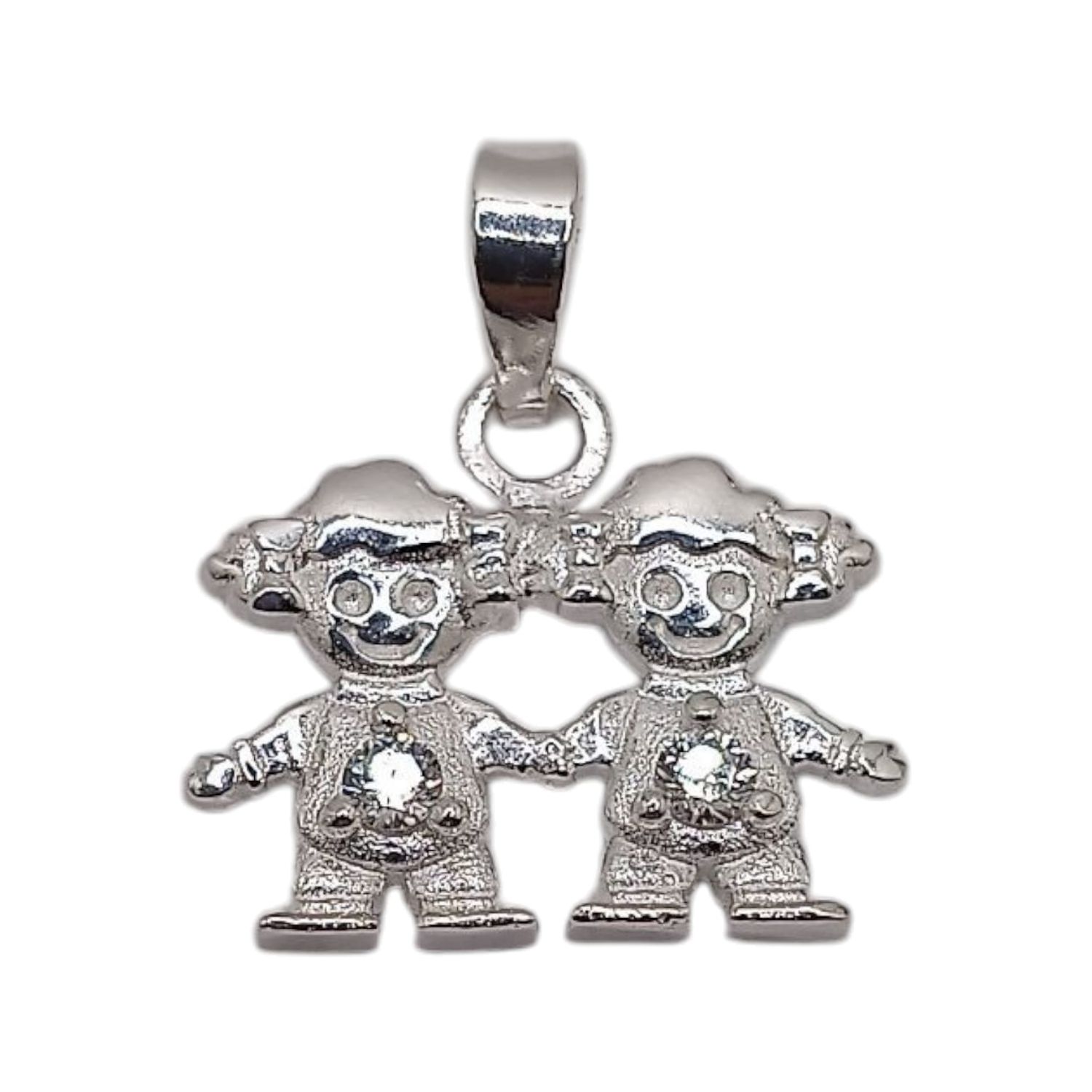 DIJE 2 NIÑAS CZ BCA  1.7 X 2  CM PLATA .925