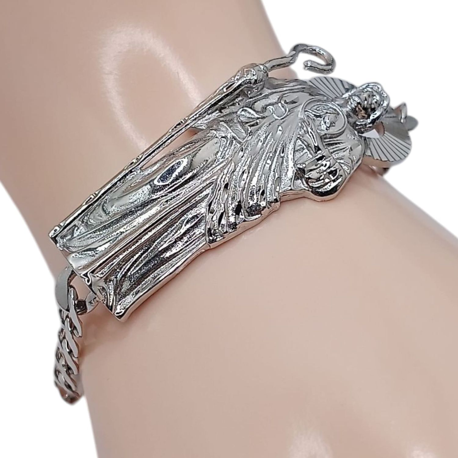 PULSERA CUBANA CON SAN JUDAS 8.5&quot; 6 MM, PLATA .925