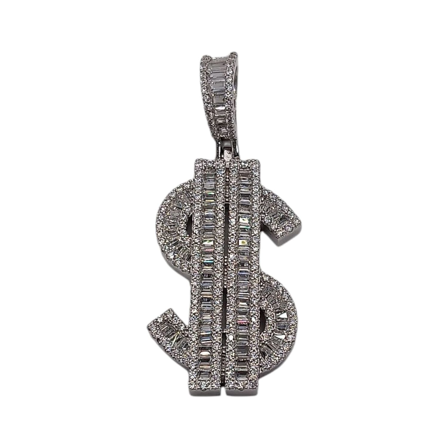 DIJE SIGNO DE DINERO  CON CZ , 4.8 CM PLATA .925