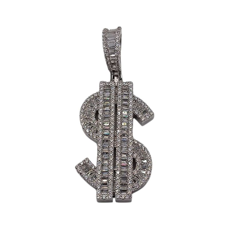 DIJE SIGNO DE DINERO  CON CZ , 4.8 CM PLATA .925