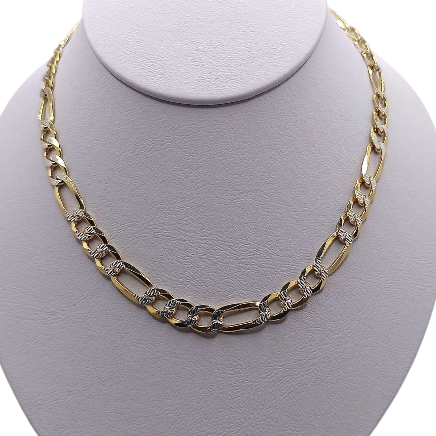 CADENA FIGARO CON CHAPA DE ORO 18K 24&quot; 8 MM PLATA .925