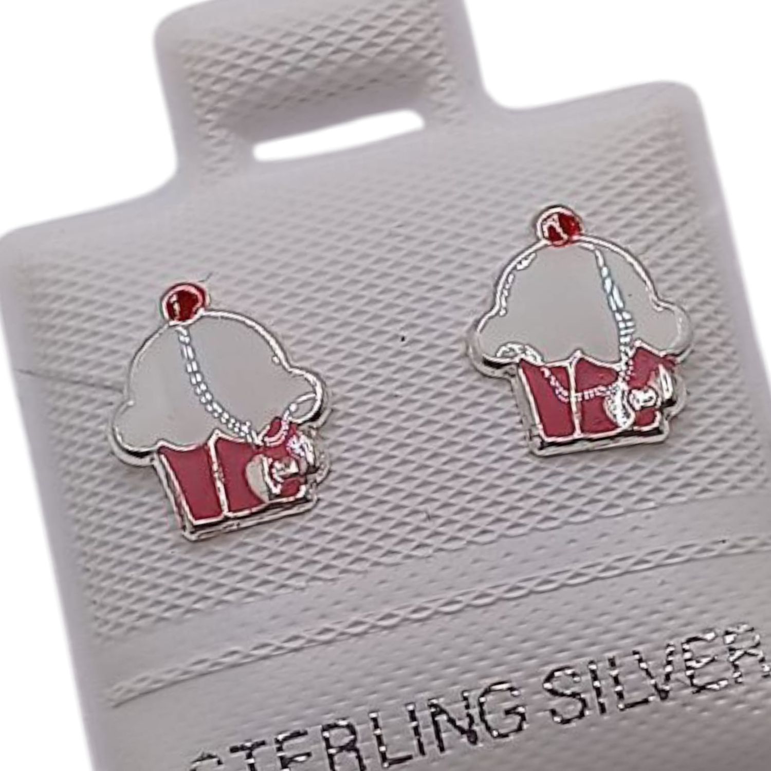 BROQUEL CUPCAKE ESMALTADO  ESPUMA BCA, BROCHE BOLITA, PLATA .925